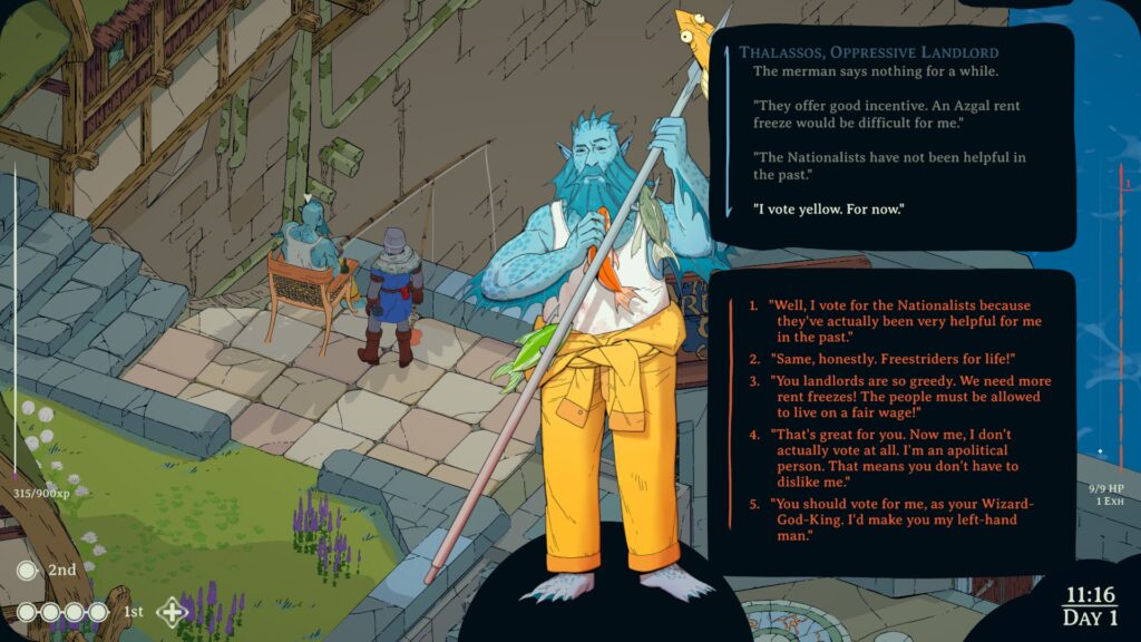 Esoteric Ebb -  Ragn In dialogue with a merman fishing. A set of answers on the right.