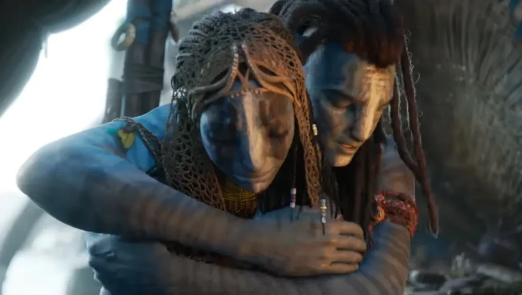 Jake and Neytiri hugging and mourning - Avatar  Fire and Ash