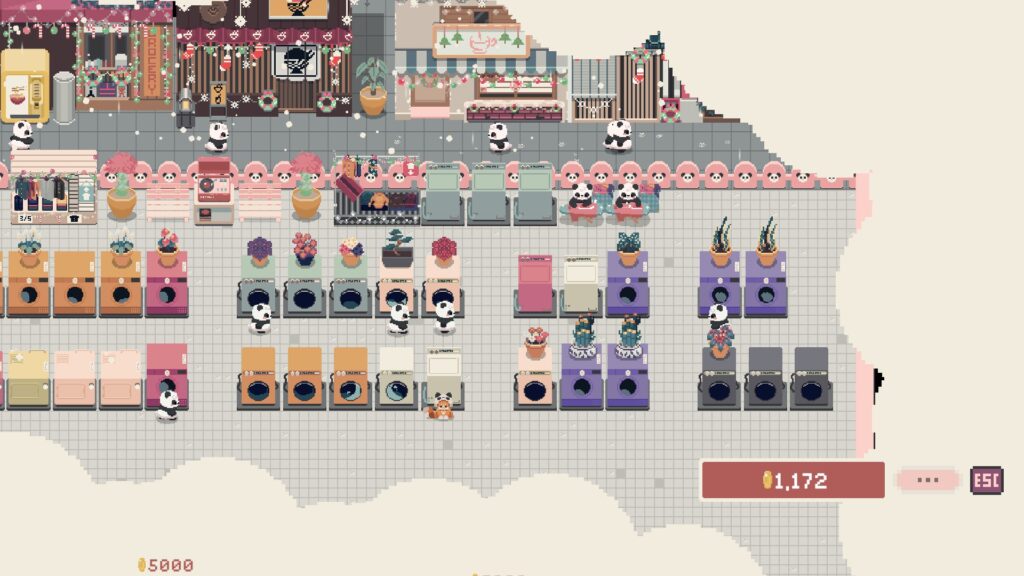 Bao Bao’s Cozy Laundromat - a view of the laundromat early on in the game featuring cute pixel graphics