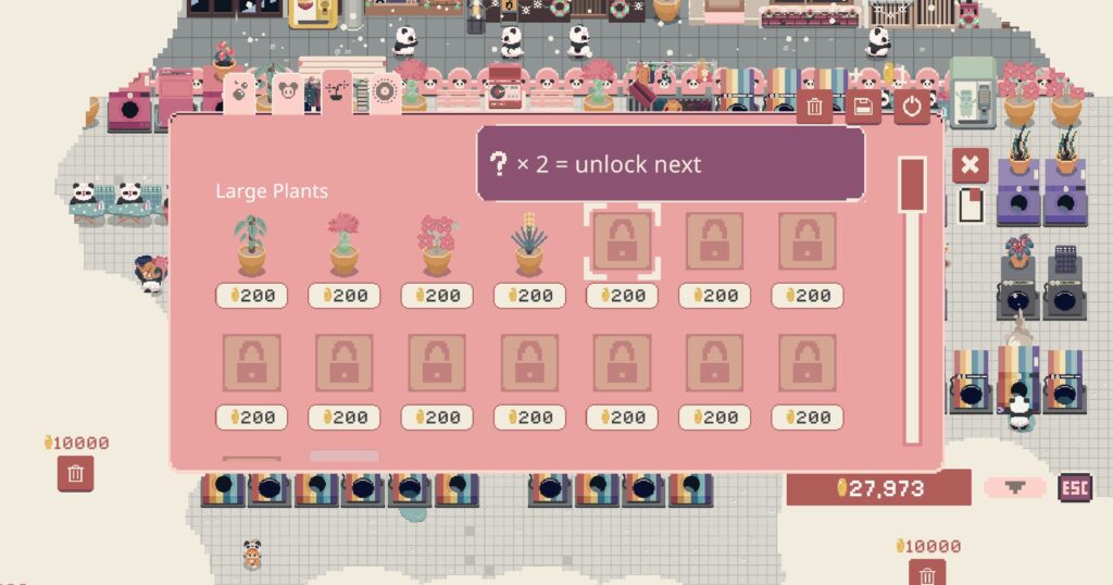 Bao Bao’s Cozy Laundromat - menu with the decorative items tab