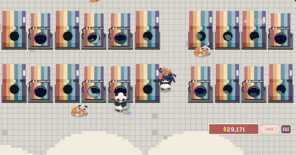 Bao Bao’s Cozy Laundromat - a close up view of the pandas and cats in the machines