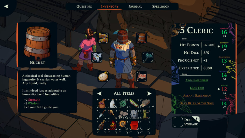 Esoteric Ebb - Ragn standing with a bucket on his head. Inventory UI open.
