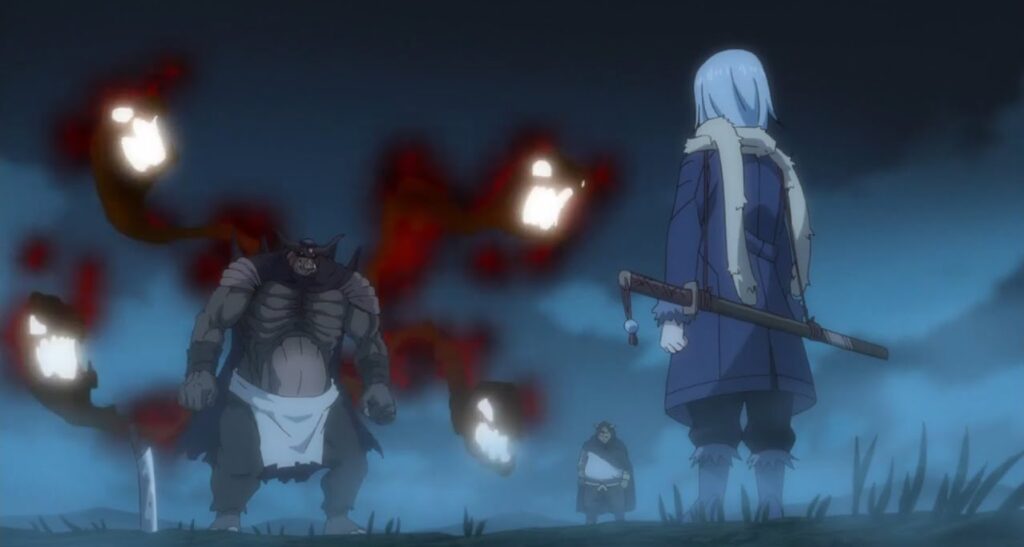 That Time I Got Reincarnated as a Slime - Rimuru faces off against the orc lord in a grim setting