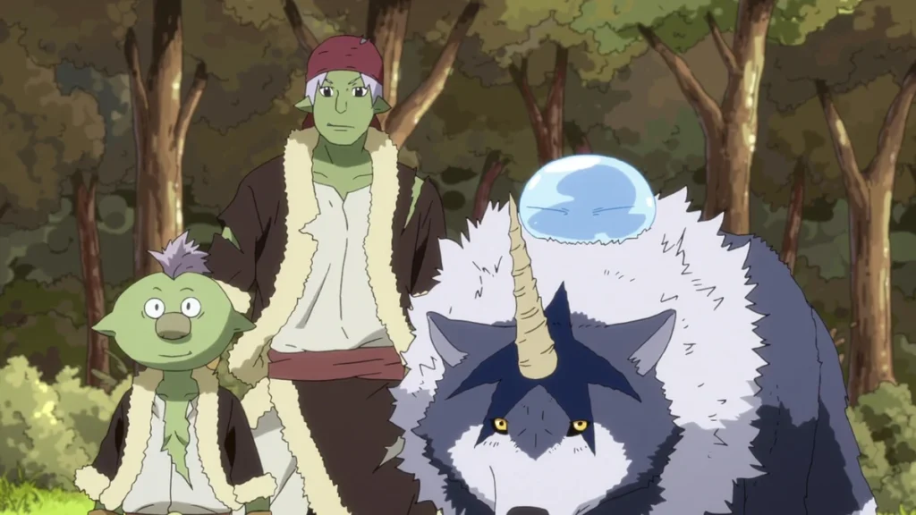 Left to right
Gobta, Rigur, Ranga with Rimuru on top - That Time I Got Reincarnated as a Slime