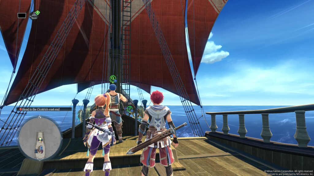 Ys X: Proud Nordics - Adol standing at the helm beside Dogi