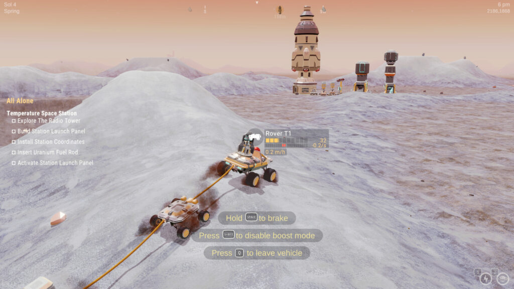 Blossom: The Seed of Life - The Rover driving over a dune towards the base. The ground is covered in frost.
