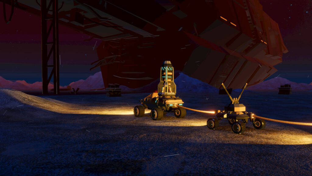 Blossom: The Seed of Life -  the Rover drives at night with headlights on. The night is pitchblack without the lights