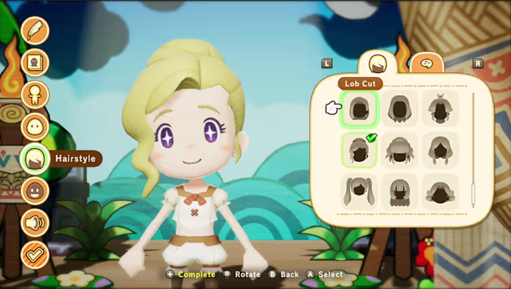 Fantasy Life i: A girl with customisation alternatives including haor, body, eyes, voice and name.