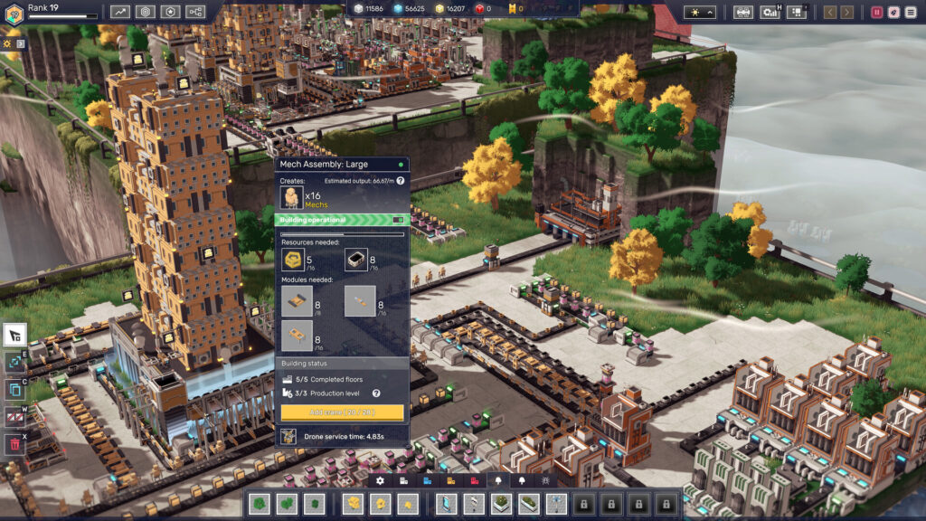 Modulus - a busy build screen showing the mech assembly building