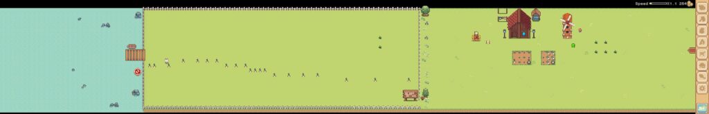 Peaceful Farm - full screen view of the farm with pixel graphics