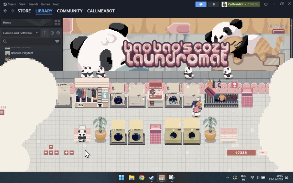 Bao Bao’s Cozy Laundromat - steam page and docked mode view