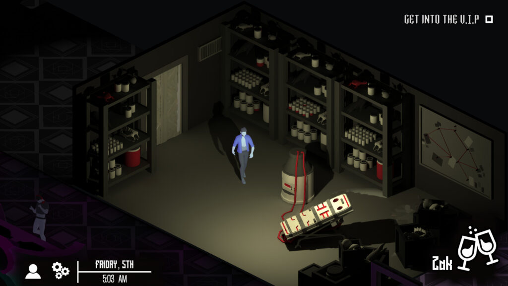 Vampire the Masquerade Heartless Lullaby - Zak explores a storage room with what appears to be a blood draining device