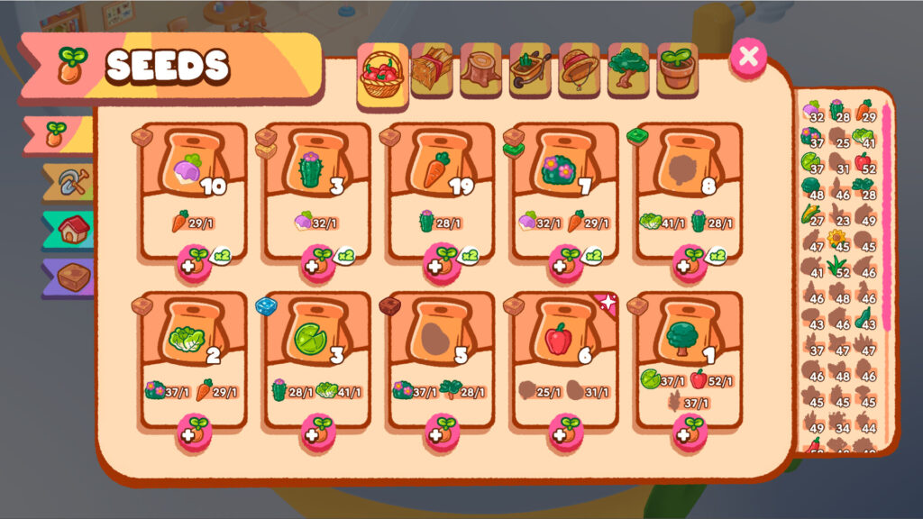 Tiny Garden - the main shop screen