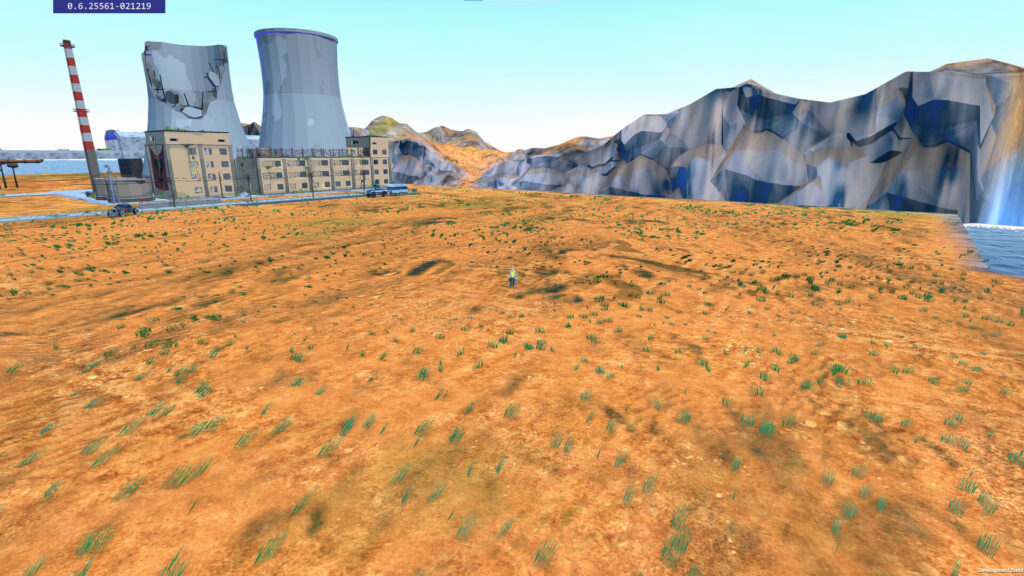 Apocalypse Factory  - a sparce desert landscape with a broken nuclear plant in the background 