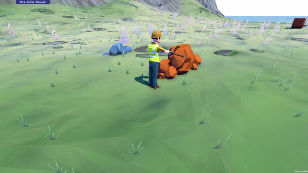 Apocalypse Factory  - a sparce landscape as a man drills into some copper