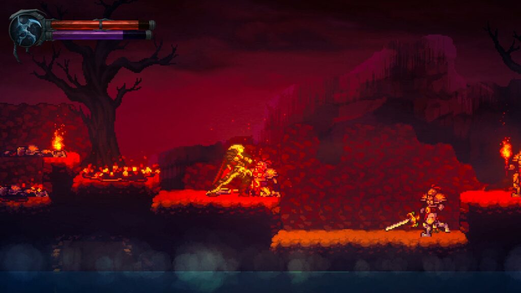 Legacy of Kain: Ascendance - Kain battles hunters in a fiery battlefield