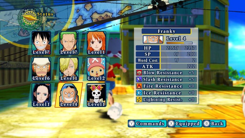 Gameplay, character menu - One Piece: Unlimited Red