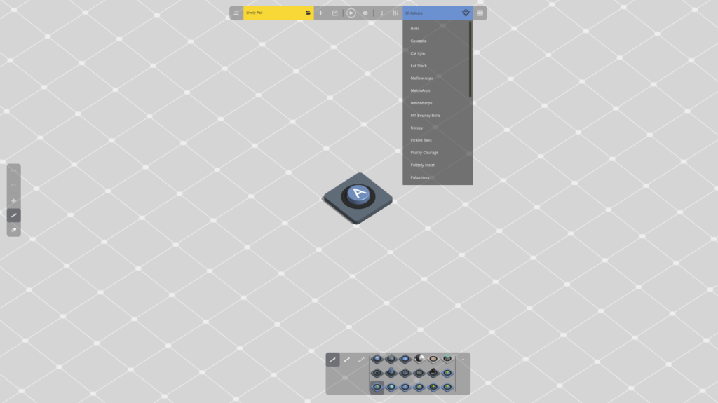 Image show the Create page of Cadence with the tile buttons and the music sets.