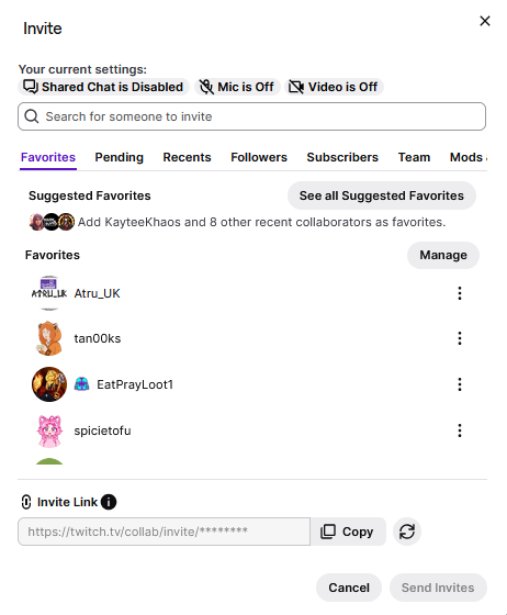 Twitch Stream Together Tutorial - a view of the invite friends tab