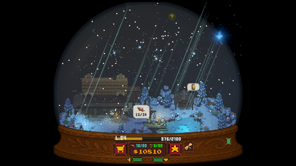 The Dream Globe - a winter scene as the characters fish and make wine