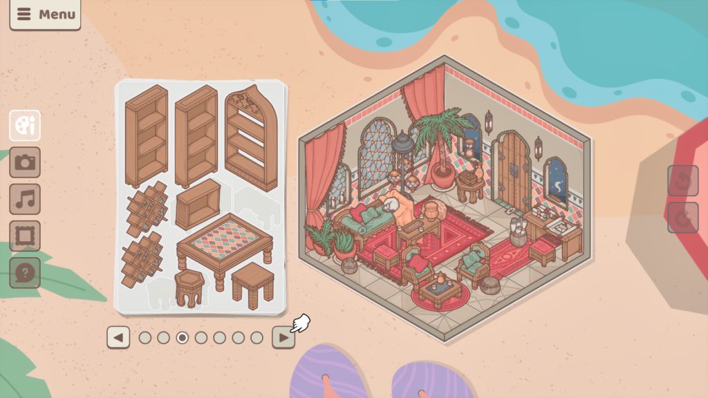 Little Corners - a sticker sheet containing furniture is shown besides a room filled with other items