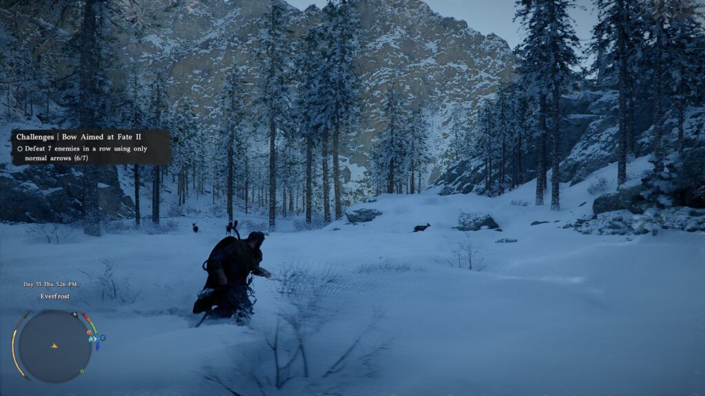 Crimson Desert - walking through the snow as the terrain deforms behind Kliff