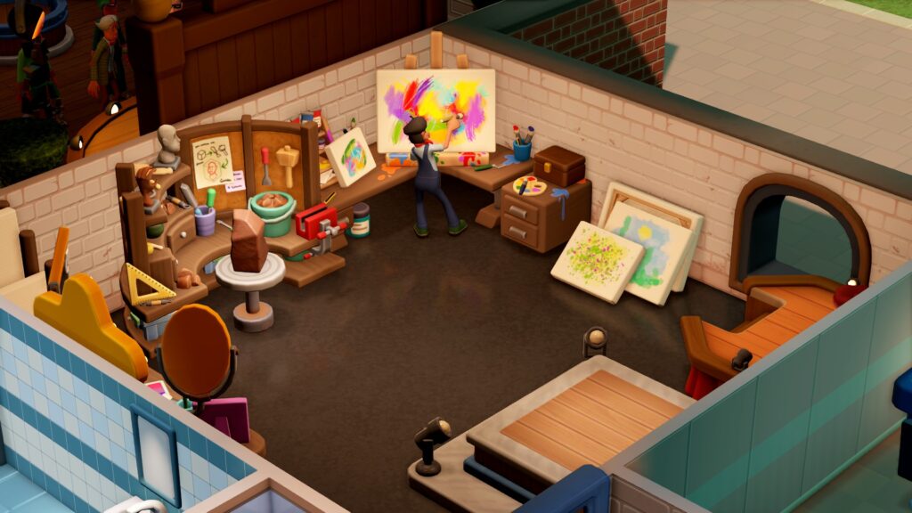 Two Point Museum: Arty-Facts: Isometric view of a painter working at an easel in an art studio