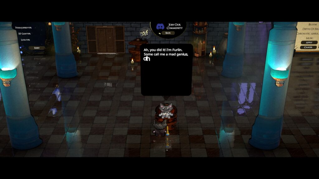 Furlin is an NPC you can talk to in between combat - CATJINNI