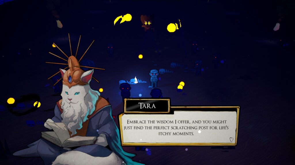 Gods will speak to you during combat, and grant you extra powers. Here we have Tara, the god of wisdom - CATJINNI