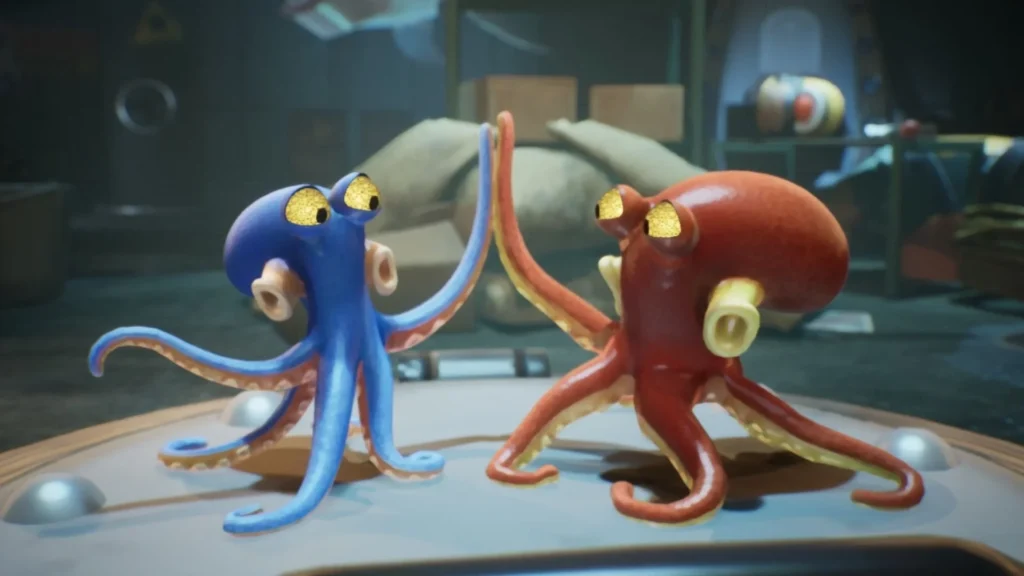 Darwin and his orange octopus buddy giving high five - Darwin’s Paradox!