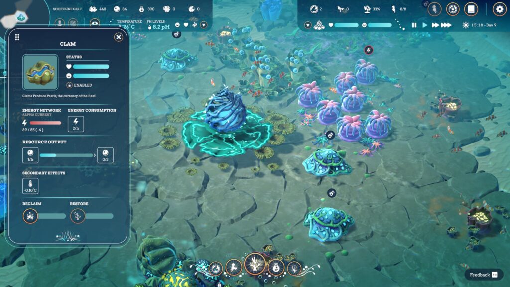 Life Below - a beautiful ocean landscape and a menu showing clams
