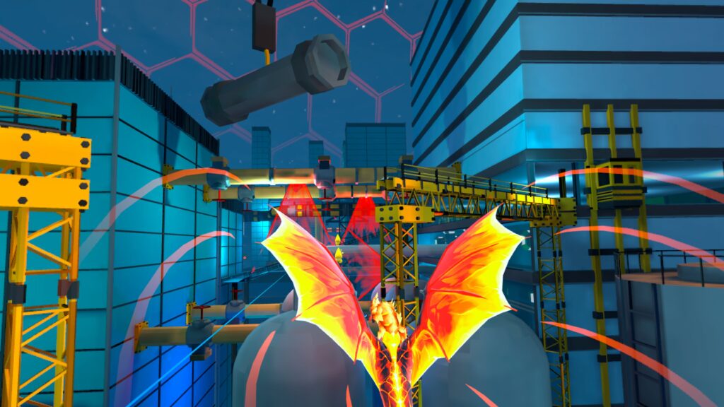 The Phoenix Gene : the firey phoenix escapes through a building construction