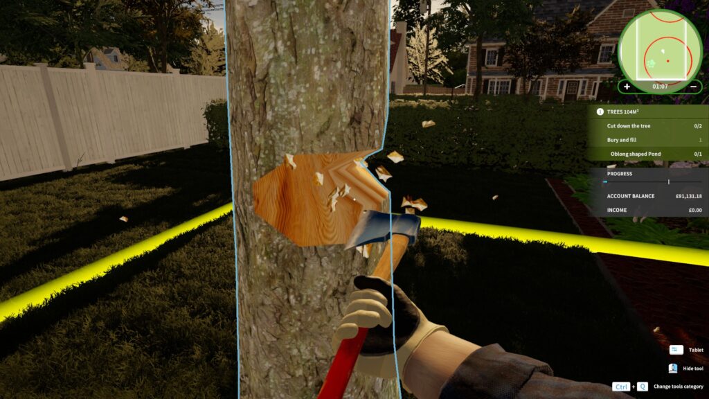  House Flipper Remastered Collection - a shot of your avatar chopping down a tree