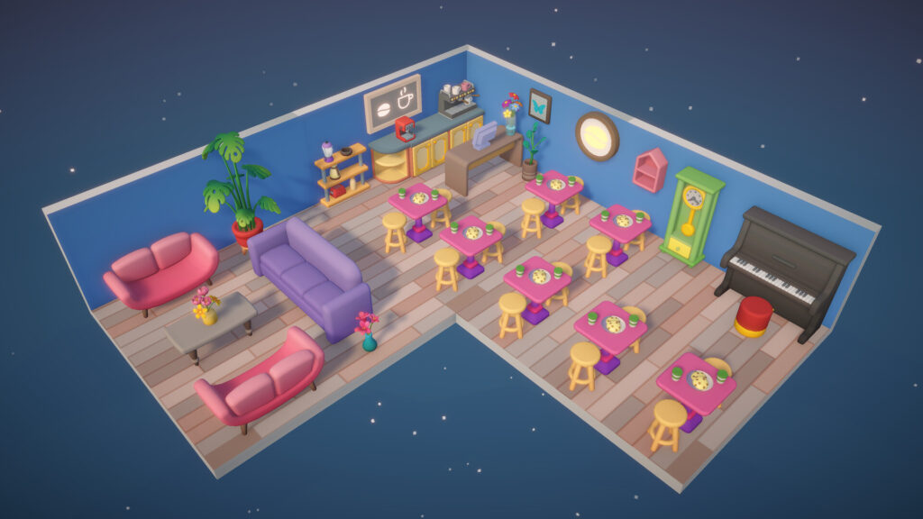 Dearbnb - a cafe with a piano and pink furniture