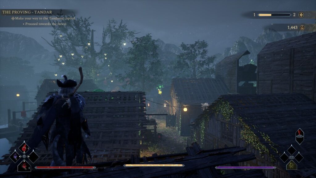 Kristala - the player stands on rrof tops over looking a village