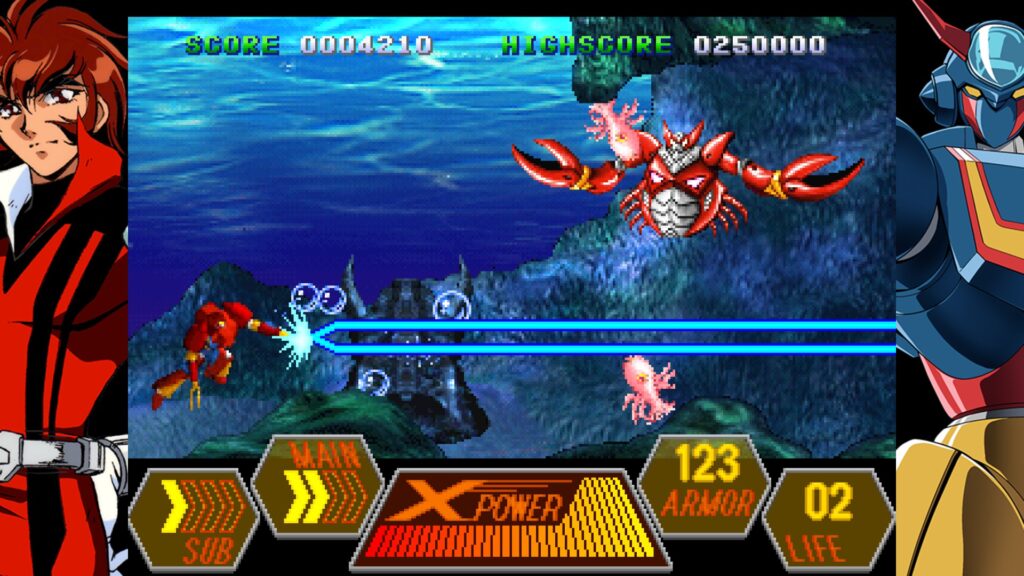 The Geppy-X gameplay of level two as the avatar shoots a bean through water