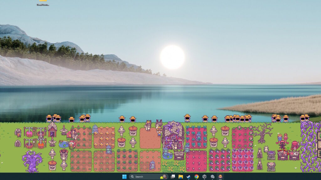 Petunia’s Purgatory  - a full view of the farm on the bottom of your desktop screen