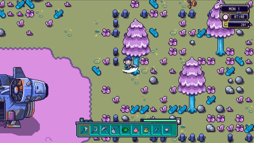 Farlands - your avatar taking their axe to a blue and purple tree