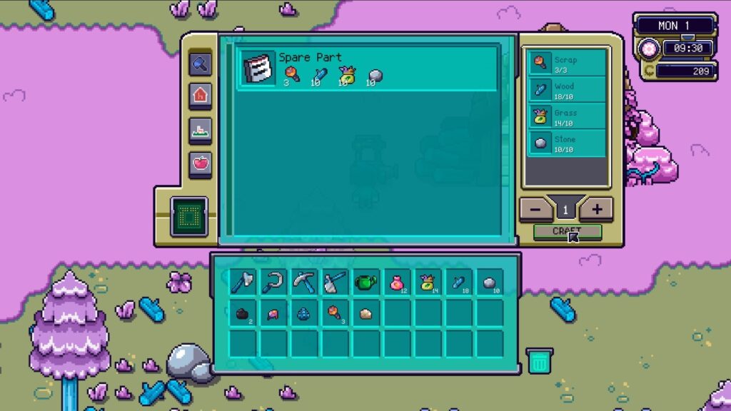 Farlands - the crafting machine menu