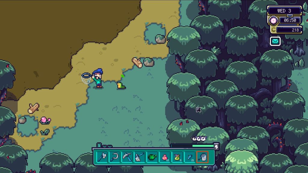 Farlands - hunting for bugs with the bug net in a mossy environment