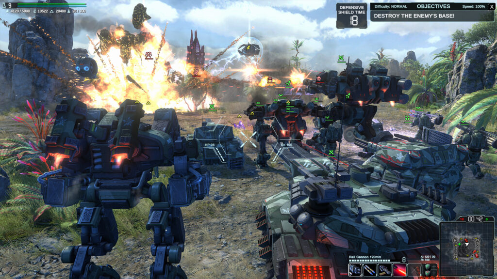 Warshift 2 - a Legion Mech works with armoured units to assault a Legion base