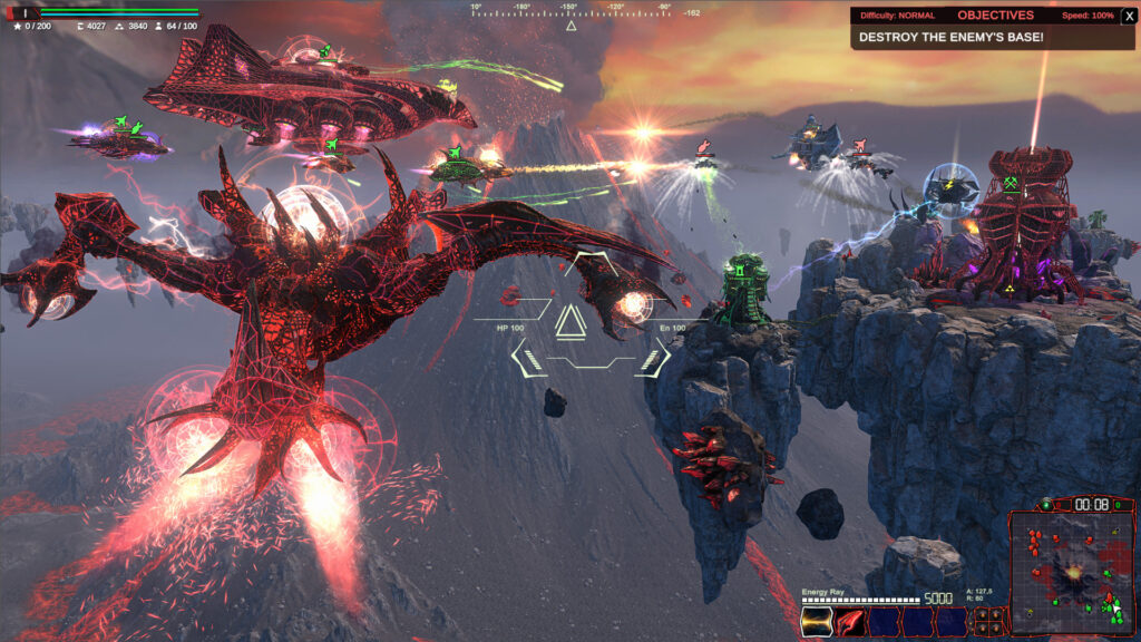Warshift 2 - the Enclave hero flies between the floating islands to assault the Cyber Legion base