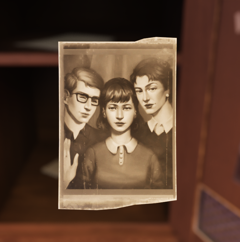An old browned image of two women, front and right and a man, left. They are friends taking a picture together. Lost & Found A This Bed We Made Game