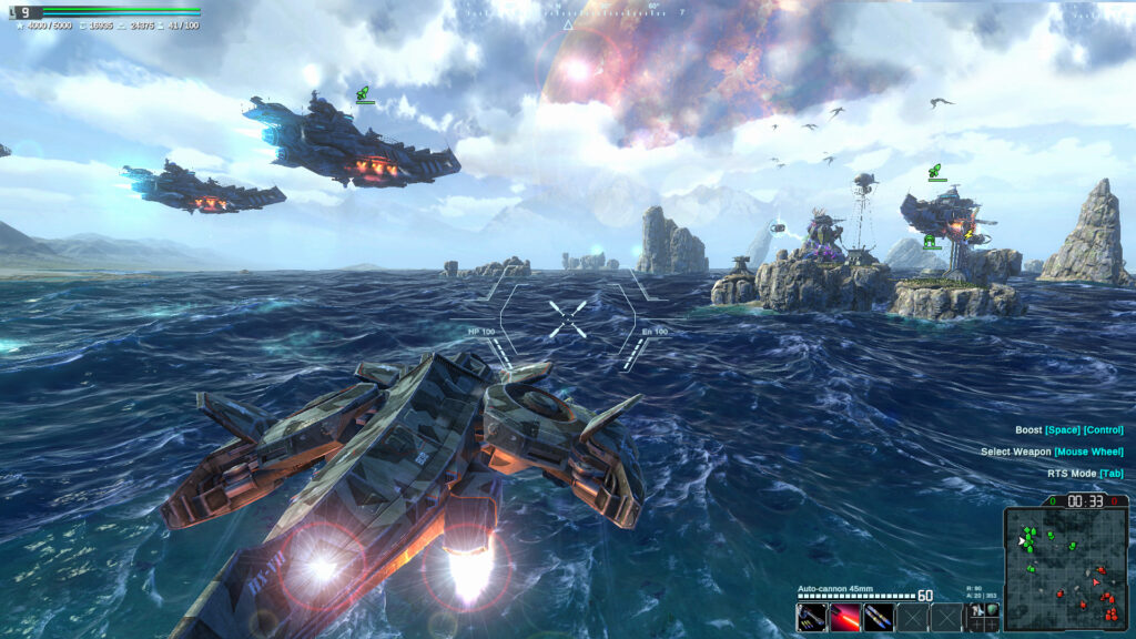 Warshift 2 - the aquatic jet flies close to the sea level amongst islands