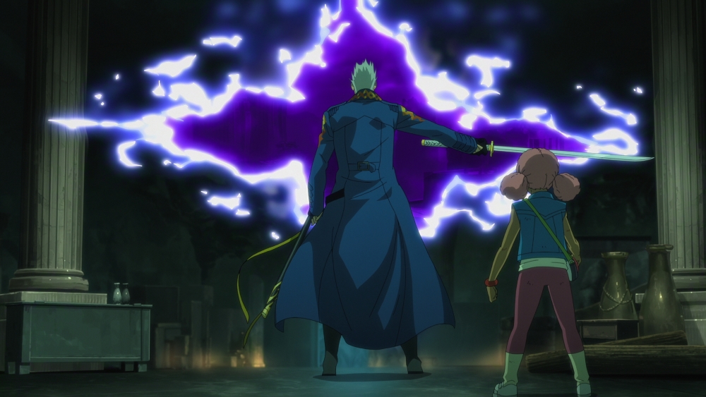 Vergil opening a portal, so he and Mattie can return to the mortal world - Devil May Cry 2