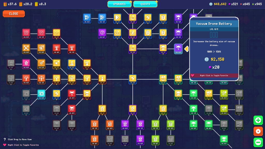 The Sludgineers upgrade chart showing the drone battery upgrade.