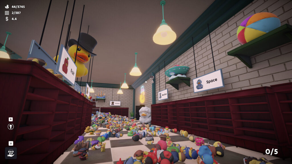 Sort Them Ducks - a room with lots of empty shelves as ducks pile over the floor