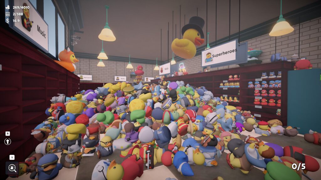 Sort Them Ducks - a room with lots of empty shelves as ducks pile over the floor