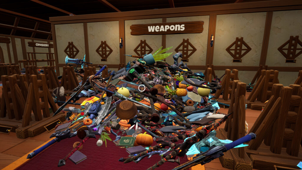 a shop with a large pile of disorganised merchandise