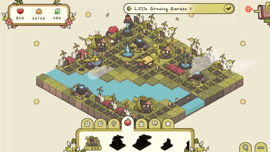 The opening area of Verde, a 2.5d green tiled space with lots of leaf houses